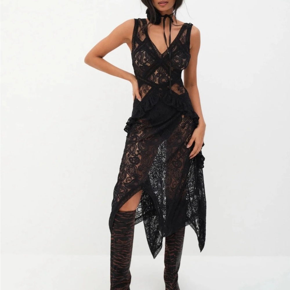 For Love and Lemons Danielle Dress NWT Size M Rare Black Lace Dress Paisley Boho
